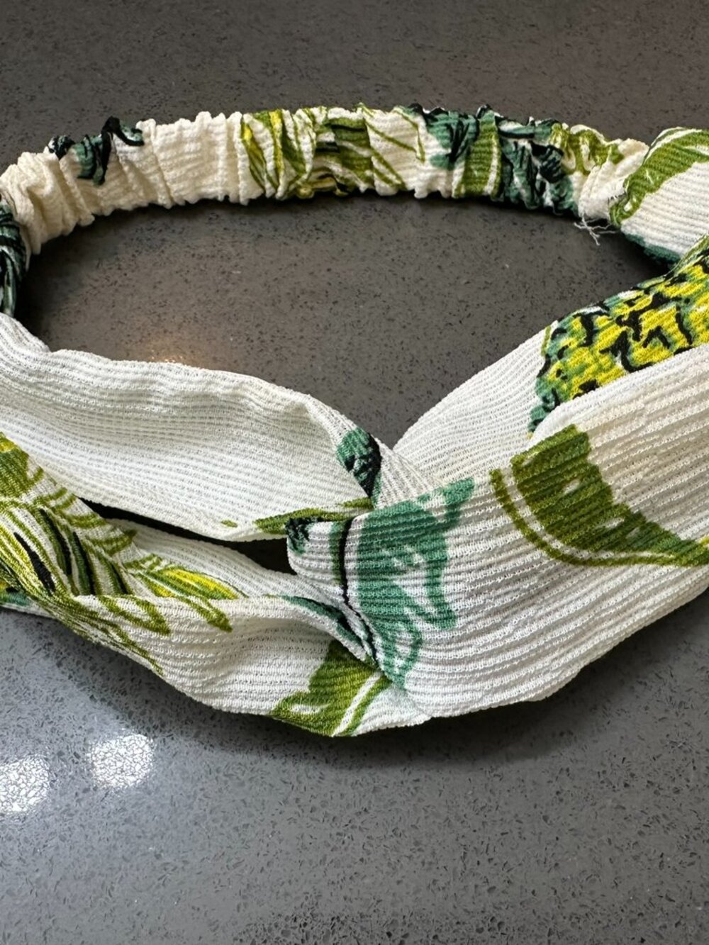 Headwrap / Handband / Scarf - White / Green Print - Pineapples / Plants